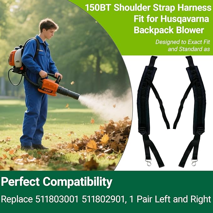 150BT Shoulder Strap Harness Fit for Husqavarna 150BT 150BF 170BT 170BF 350BT 350BT 370BFS 370BTS Backpack Blower Replace 511803001 511802901 1 Pair Left and Right Black