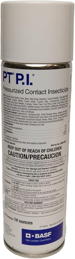 BASF PT PI Pressurized Contact Insecticide Spray Quick Knockdown for Crawling &amp Flying Insects Bed Bugs Cockroaches Flies Fast Drying Indoor Use 14 oz (case of 12)