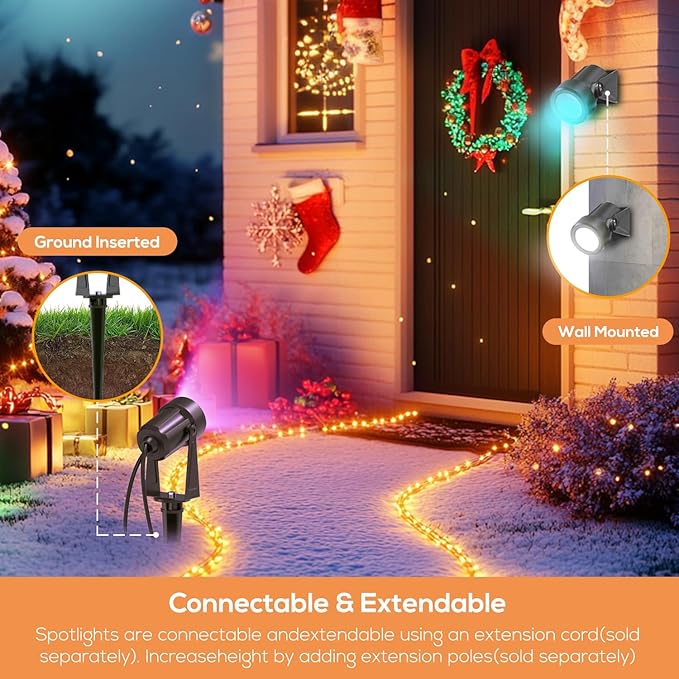SUNTHIN 6 Pack RGB Color Changing Spot Uplights with Remote &amp 9.8FT T Shape Tee Extension Cord