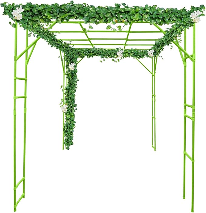 Plant Climbing Stand Large Outdoor Garden Arch Trellis Plant Climbing Display Rack for Courtyard and Garden Decoration (3 * 2 * 2.3m/9.84 * 6.56 * 7.54ft) (Green)