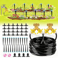 98.4ft Drip Irrigation System Garden Watering Kit with Heavy Duty Solid Brass Splitter 1/4 Tubing Adjustable Emitters DIY Automatic Irrigation for Patio Greenhouse Flower Bed