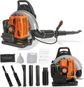 63CC 3HP 2 Stroke Backpack Gas Powered Leaf Blower High Strength Snow Grass Lawn Blower Air Cooling Gasoline with Single-Cylinder Air-Cooled for GutterGardenYard Ora Orange