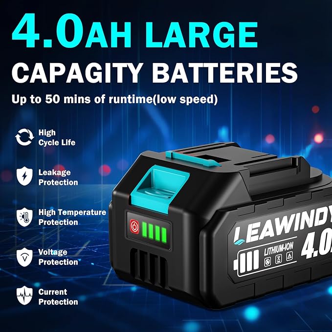 Cordless Leaf Blowers with 2 X 4.0Ah Batteries and Charger 800000RPM Handheld Leaf Blower &amp 6 Speed Mode Lightweight Mini Turbo Jet Blower Rechargeable Leaf Blower for Lawn Care Patio Car Dr