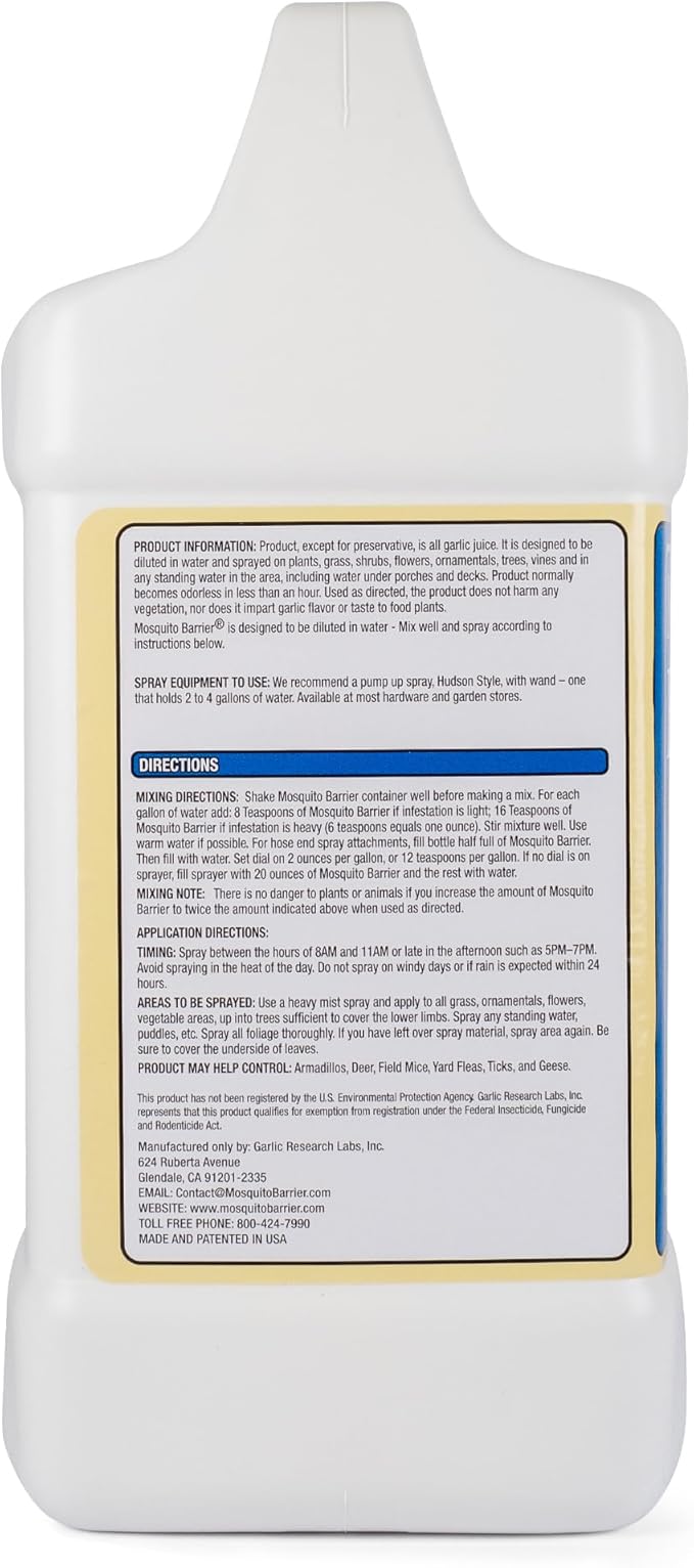 Liquid Garlic Mosquito Repellent Concentrate 1 Gallon (2 Pack) – Professional Outdoor Treatment for Lawns Landscapes &amp Perimeter Areas – Yard &amp Home Mosquito Protection