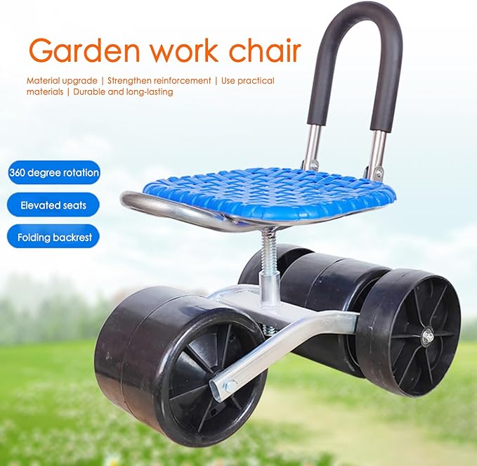 Garden Seat with Wheels Garden Cart Rolling Stool 360 Degree Swivel Foldable Gardening Seat with Adjustable Height Garden Cart for Outdoor Use