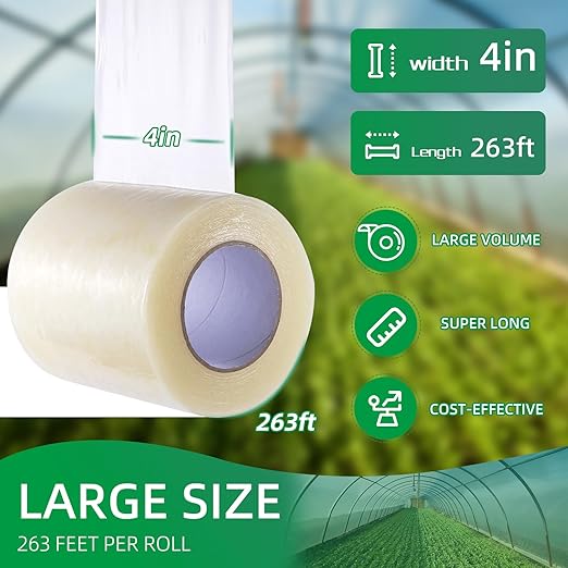 Greenhouse Repair Tape 6.3 mil Thickness Greenhouse Plastic Tape Clear UV Resistant Greenhouse Sheeting Coverings Film Tape(4inX263ft)