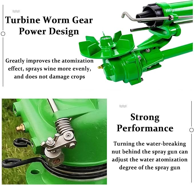 2 Farm Irrigation Sprinklers Tripod Sprinkler with Pressure Gauge 360°Adjustable Large-Area Watering Spray Flange Connection for Farmland Farm Irrigation Industrial Dust Removal