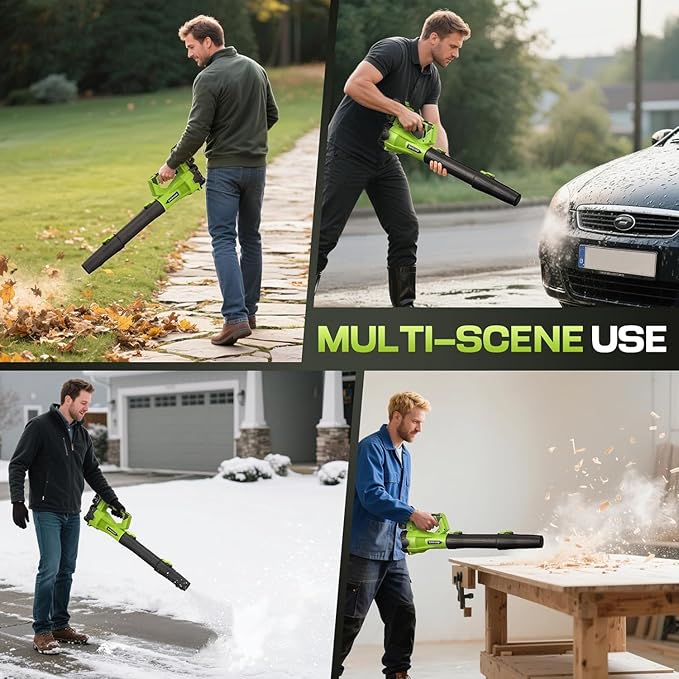 Leaf Blower Cordless 650CFM 288MPH Electric Leaf Blower with 2 x 4.0Ah Battery Operated 6 Speed Mode 20V Powered Handheld Blowers for Lawn Care Patio Dust Blowing Leaves