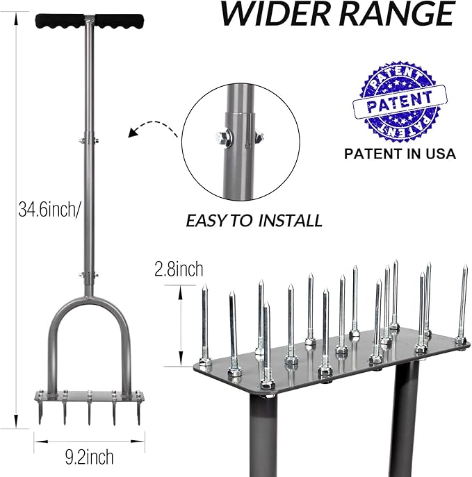 Walensee Lawn Aerator Spike Metal Manual Dethatching Soil Aerating Lawn with 15 Iron Spikes Pre-Assembled Grass Plug Aerator Tools for Yard Lawn Aeration Garden Tool Revives Lawn Health Patented