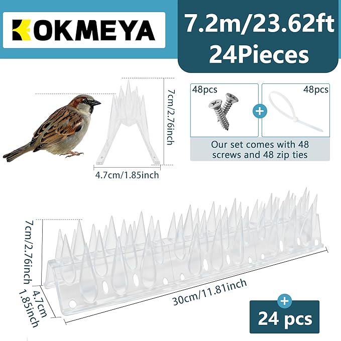 Bird Spikes Clear 22 Pack New Roof Overhang Spikes Pigeon Spikes for Fence Outdoor Garden Keep Raccoon Seagull Away Cat Fence Anti Climb 23.6Feet