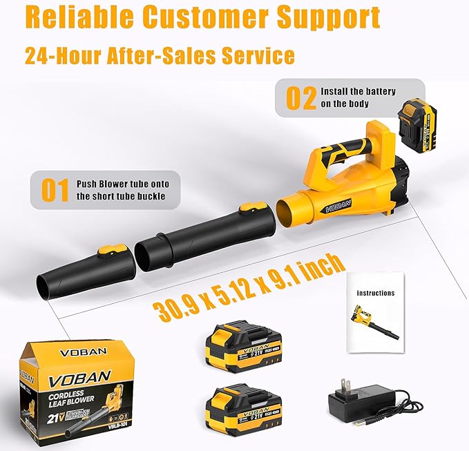 Cordless Leaf Blower 21 V Electric Blower with 2 Rechargeable 4.0 Ah Batteries and Fast Charger 160 MPH/ 580 CFM 6 Variable Speed Modes Lightweight &amp Handheld Leaf Cleaner Suitable for Lawn Care