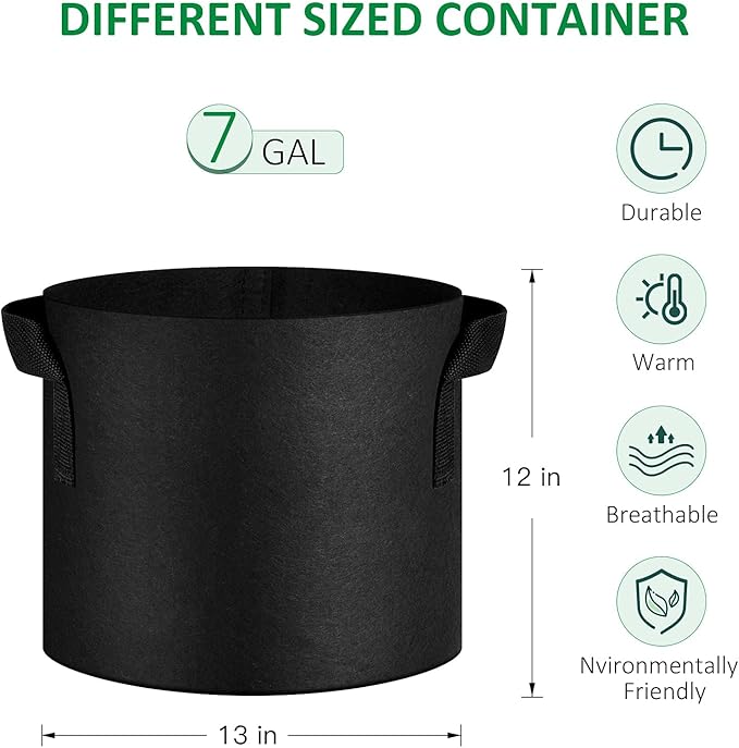 24-Pack 7 Gallon Thickened Non-Woven Grow Bags Aeration Fabric Pots with Handles