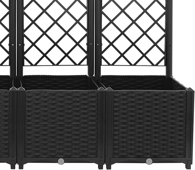 4-Pack Elevated Planter Box with Climbing Trellis 33lbs Capacity Raised Garden Bed Adjustable Vertical Planting Box with Drainage Plugs for Balcony Patio Backyard Flowers(Dark Black)