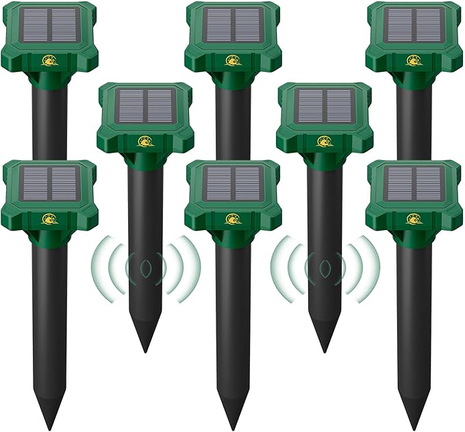 4 Pack Mole Repellent Solar Powered Vibrating Solar Mole Repellent Stakes for Voles Groundhogs Snakes &amp Gophers IP65 Waterproof Mole Deterrent for Yard Farm Lawn &amp Garden