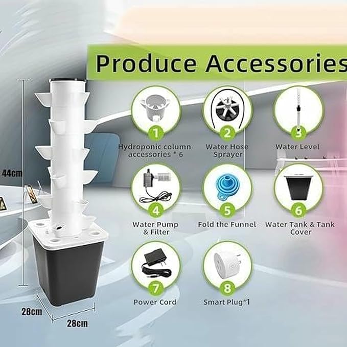 Hydroponic Tower Garden Growing System for Herbs Fruits &amp Vegetables with Timer and Hydrating Pump-*