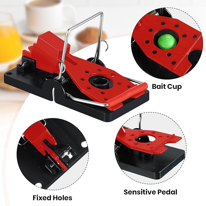 Qualirey 24 Pcs Mouse Traps Bulk Plastic Snap Rat Trap Reusable Quick Effective Safe for Indoor Outdoor Home House Warehouse Garden Kitchen 3.86 x 1.81 x 2.17 Inch (Red)