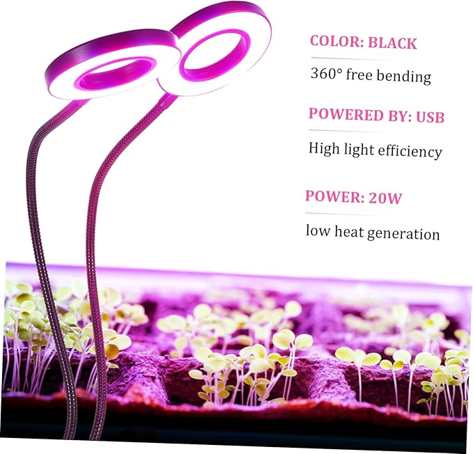 HANABASS LED Dual-Headed Plant Grow Light for Indoor Plants Adjustable Brightness Timer 5V Clip-on Design for Succulents and Hydroponics