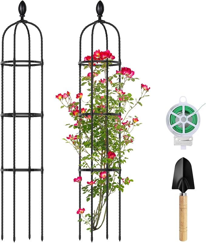 2 Pack 5Ft Tall Garden Obelisk Trellis for Climbing Plants Outdoor Plant Trellis Garden Tower Trellis for Potted Plant Climbing Flowers Vegetable Cucumber Trellis