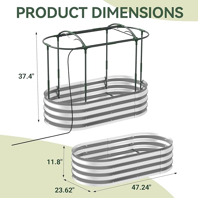 Raised Garden Bed with Self-Watering System 4x2x1 ft Elevated Planter Boxes Outdoor with Mesh Cover Oval Galvanized Raised Beds for GardeningVegetablesFlowers Backyard Patio