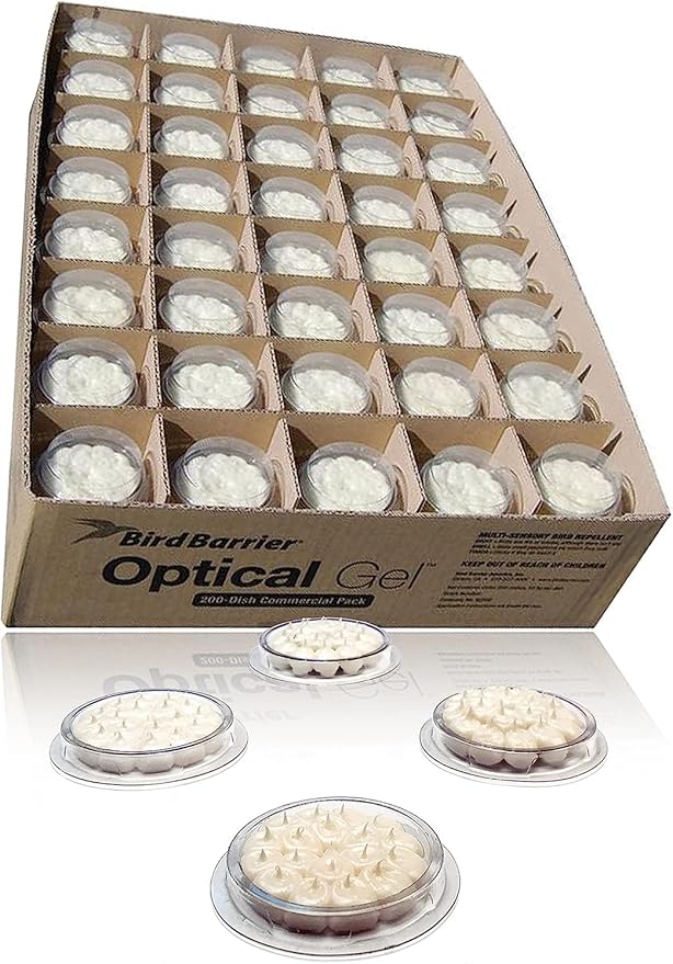 Bird Barrier Optical Gel Bird Deterrent – 200 Pack All-Natural Bird Gel – Deters Most Species Including Pigeons Woodpeckers Gulls Crows Starlings – Ideal for Ledges Balconies Signs Equipment