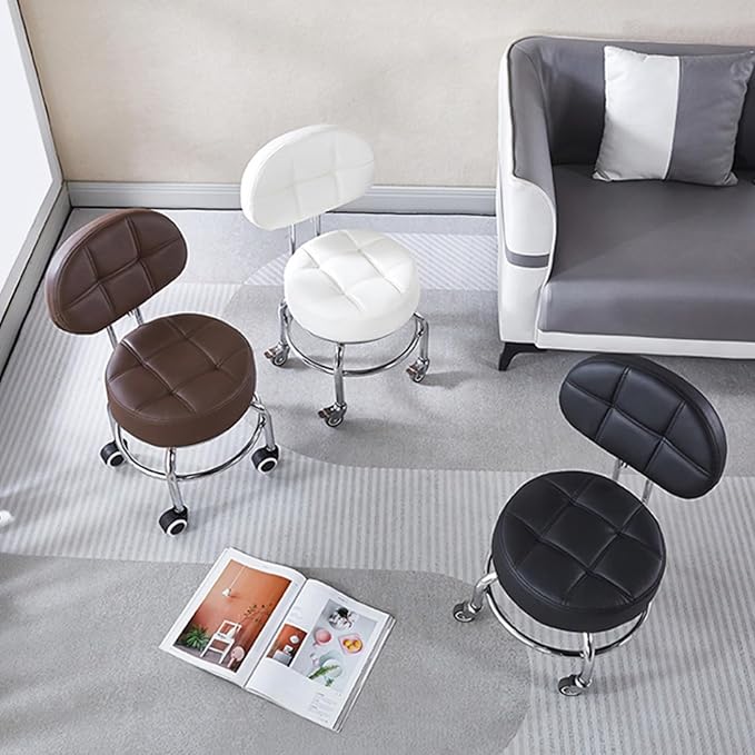 Rotating Low Stool Low Rolling Stool with Wheels 360° Rotating Pulley Low Stool with Backrest Foot Stools with Universal Swivel Caster Wheels Leather Small Stools for Garage Gardening Ho