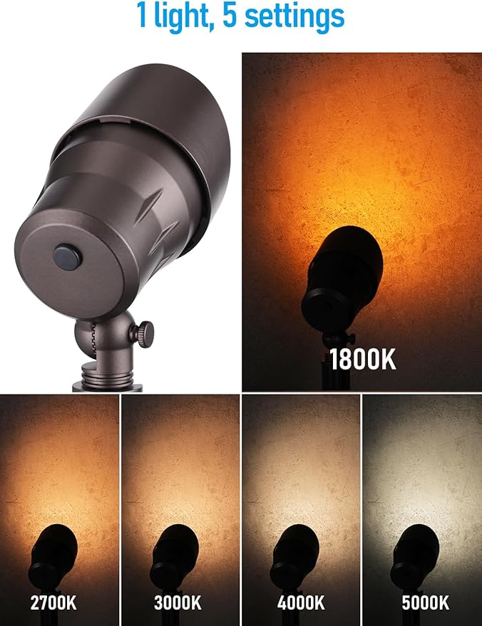 LEONLITE Low Voltage LED Landscape Spotlight Bundle Path Lights 12-Pack 4W Aluminum Spotlight for Garden 5CCT Bronze &amp 12-Pack 3W Landscape Pathway Lights5CCT Black