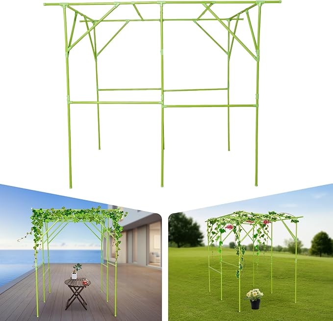 Grape Vine Trellis 6.56x4.92x6.56ft Heavy Duty Garden Trellis for Climbing Plants Large Steel Plant Support with ABS Base for Tomatoes Cucumbers Outdoor (Green)