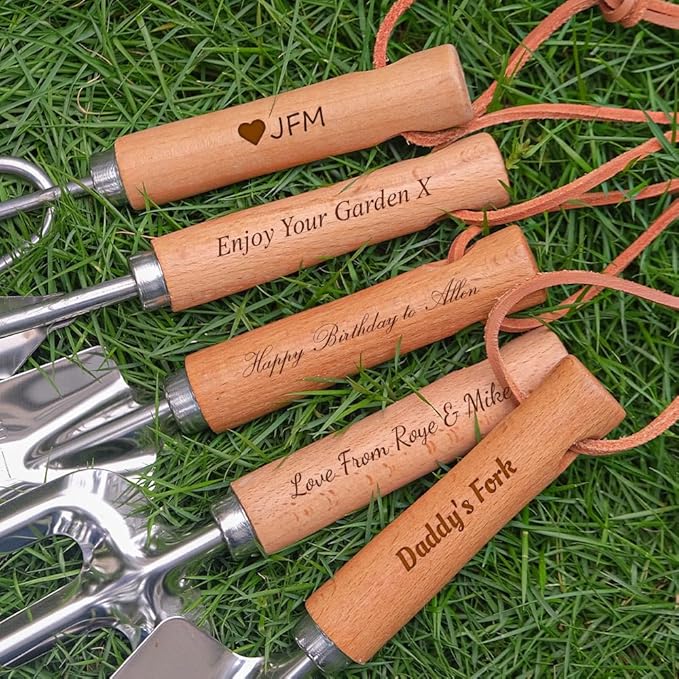 Personalised Garden Hand Tools Set Engraved Trowel Fork Rake Weeder Transplanter Mom Daddy Custom Gift Garden Lovers Gift Retirement Volunteer Gifts (Set of 5)