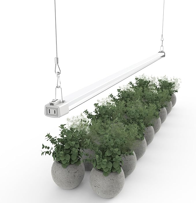 LED Grow Light 4FT Full Spectrum Compact Linkable Lighting Fixture for Indoor Greenhouse Year Round Plant Seedlings Essential Grow Slim Hanging Suspended Strip