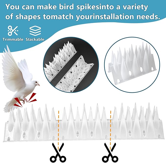 Bird Spikes Clear 22 Pack New Roof Overhang Spikes Pigeon Spikes for Fence Outdoor Garden Keep Raccoon Seagull Away Cat Fence Anti Climb 23.6Feet