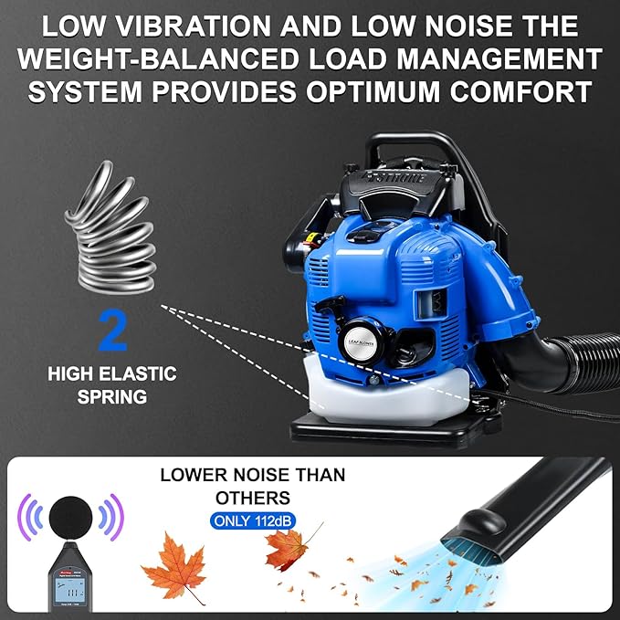 4-Cycle High Power Gas Backpack Leaf Blower5HP - 75.6CC Engine 750CFM Tornado-Like Airflow Adjustable Speed Ergonomic Design for Effortless Leaves Snow and Debris Cleanup