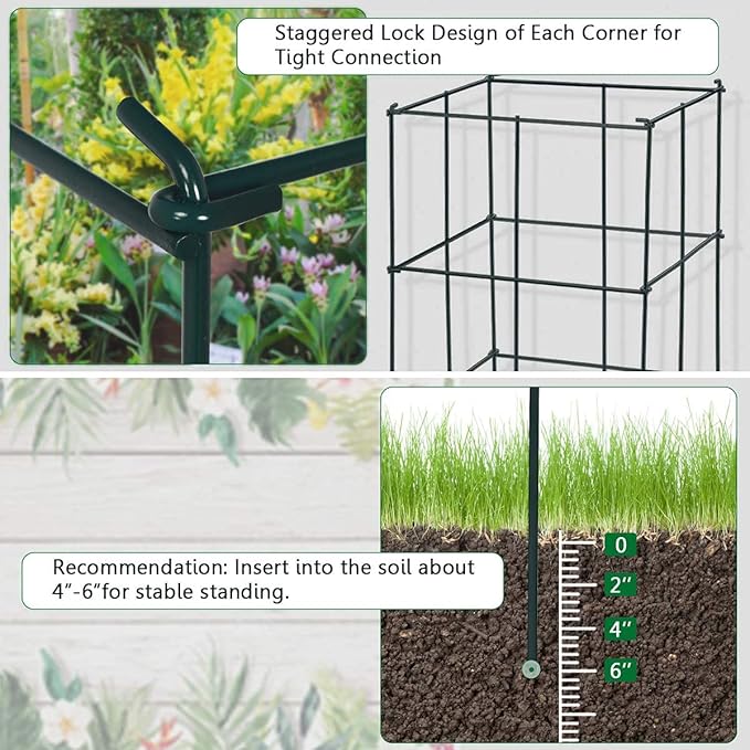 GRAFFY Pack of 4 Plant Cage Support Folding Tomato Cage Standing Metal Shelf for Climbing Plants 4 Pack of Tomato Trellis Plant Bed for Flower Vegetable &amp Fruit Suitable for Garden &amp Pati
