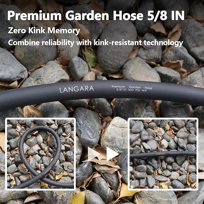 Heavy Duty Premium Garden Hose 200ft x 5/8 300PSI Working 1000PSI Burst Hybrid Rubber Water Hose with Transparent Swivel Handle - Hot/Cold Water - Five Layered Braiding with Brass fittings (Black)
