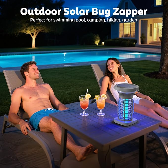 Solar Bug Zapper Outdoor Mosquito Zapper Outdoor Waterproof Electric Fly Zapper Rechargeable Mosquito Killer with Solar Panel 4200V Fly Trap Indoor for Home Backyard Patio Garden Camping