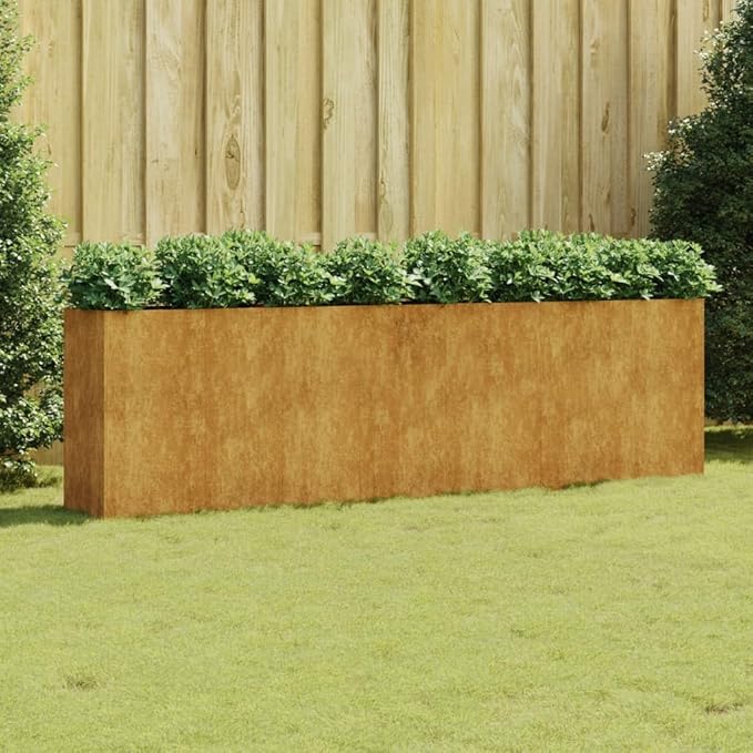 Corten Steel Garden Raised Bed Ample Space Outdoor Planter Box with Open Bottom Metal Raised Planter Bed for Vegetables Flowers 110.2x15.7x31.5 Brown-397