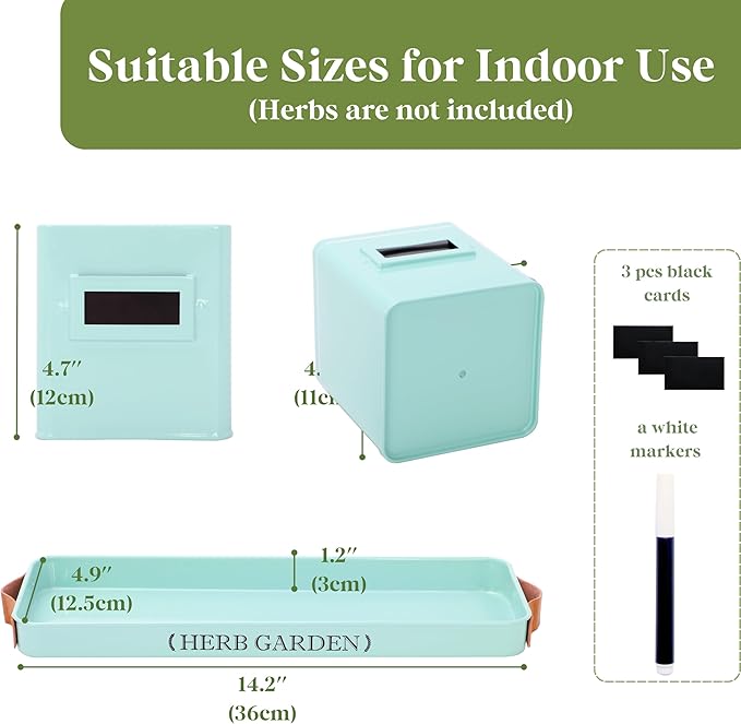 PERFNIQUE Indoor Herb Garden Herb Planter Set with Tray Farmhouse Indoor Plant Pots Windowsill Herb Garden with Drainage(Planter only) for Indoor/Outdoor Window Pots (Mint)