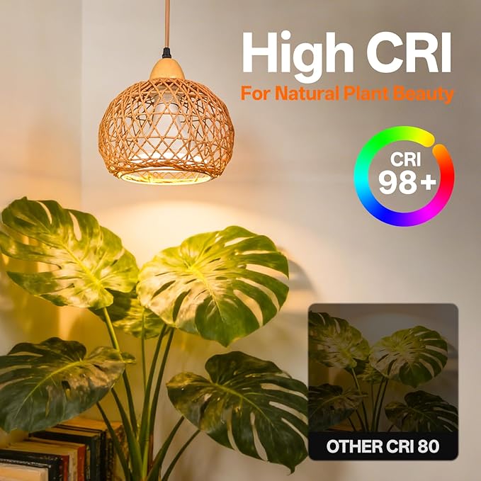 Bstrip Hanging Grow Lights for Indoor Plants 18W Full Spectrum Plant Light with 4H/9H/14H Timer 15.9 FT Power Cord &amp Boho Rattan Shade 3800K Hanging Lights for Indoor Plant Tall Plant Flowers