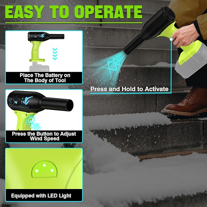 90000RPM Compressed Air Duster Cordless with 3 Gear Speed Mini Jet Fan Blower for Leaf Blower PC Keyboard(for Ryobi 18V Lithium Battery)
