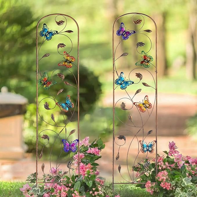SUNNYPARK Set of 2 Butterfly Metal Garden Trellis for Climbing Plants Decorative Vegetables Flowers Vine Trellis for Outdoor Patio 60'' H x 11'' W