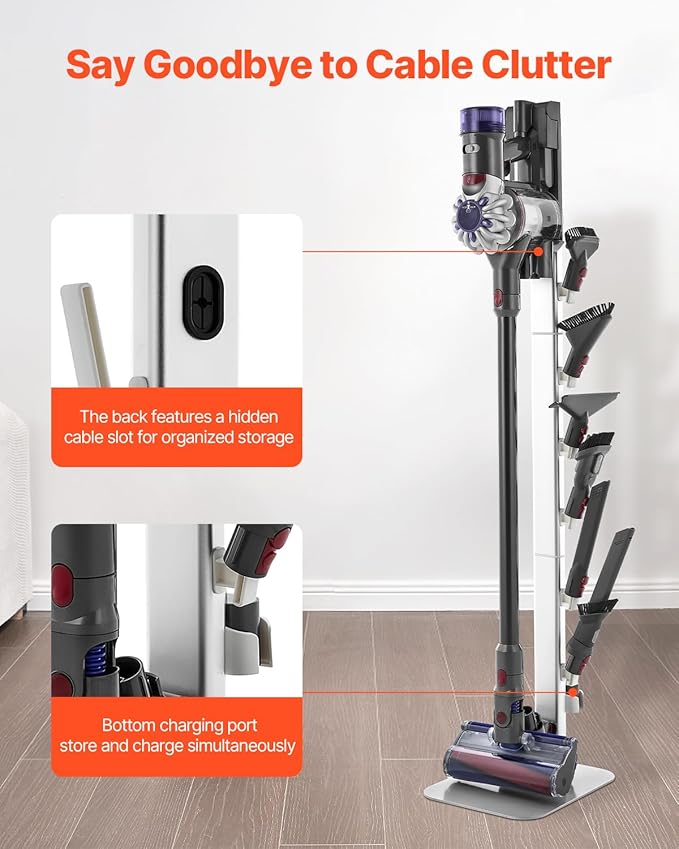 VEVOR Vacuum Stand Compatible with Dyson G5 V15 V12 V11 V10 V8 V7 V6 Series Upright Vacuums Cleaners &amp Accessories Stable Vacuum Stand Holder with 6 Hooks and Non-slip Footpads Gray