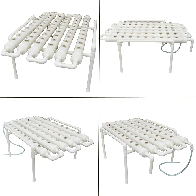 INTBUYING PVC Hydroponics Growing System 54 Sites 6 Pipes Grow Kit for Leafy Vegetables 1 Layers Hydroponic Kit with 110V Pump Hose Basket Planting Sponges