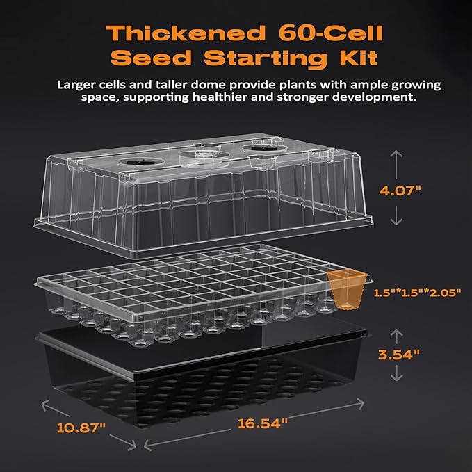 120-Cell Self-Watering Seed Starter Tray with Grow Light Seed Starter Kit with 4.07” Humidity Dome Indoor Seedling Starter Tray Seed Starting Trays for Plant Germination Seeds Growing