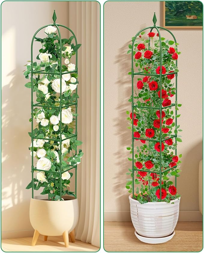 Garden Trellis for Climbing Plants Outdoor &amp Indoor - 2 Pack 6Ft Tall Rustproof Plant Support Cage for Vines Flowers Vegetables Roses | Heavy-Duty Adjustable &amp Decorative