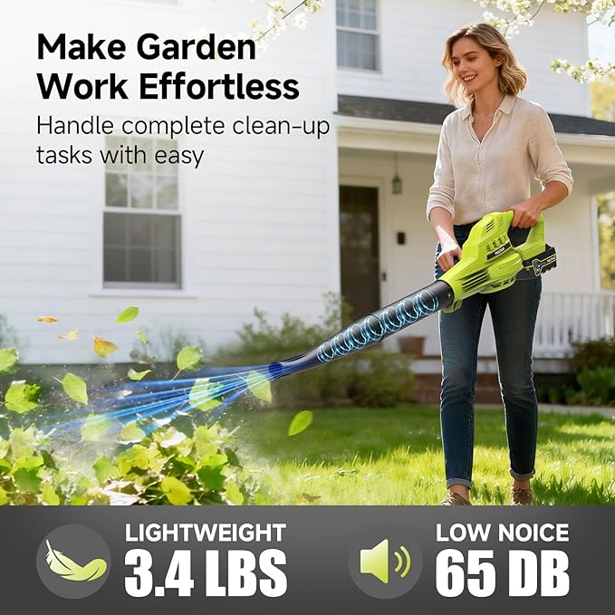Leaf Blower Cordless with 2X 4.0Ah Batteries and Charger 150MPH Lightweight Cordless Blower 3 Speeds Small Electric Leaf Blowers for Lawn Care Patio Yard Leaves Grass Dust (Green)