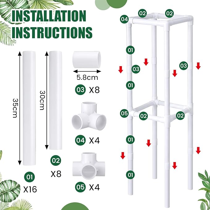Dragon Fruit Trellis Square 12 x 55 Inch Schedule 40 PVC Plant Support for Climbing Vines Tomatoes Cucumbers Beans Vertical Garden Trellis Requires Assembly