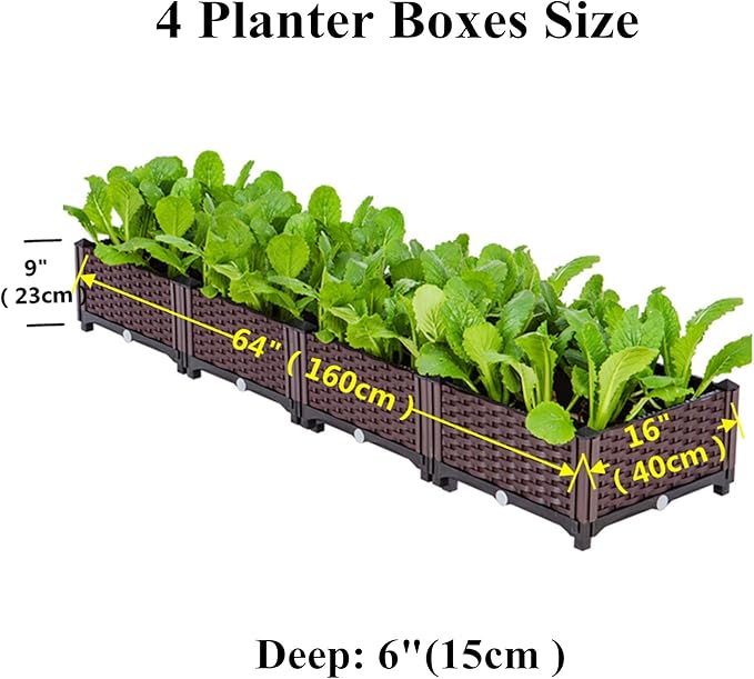 Elevated Planting Box Indoor Outdoor Planter Boxes Modern Rattan-Style Plastic Plant Stand Garden Raised Bed for Vegetables Herbs Flowers64x16x9/160x40x23cm