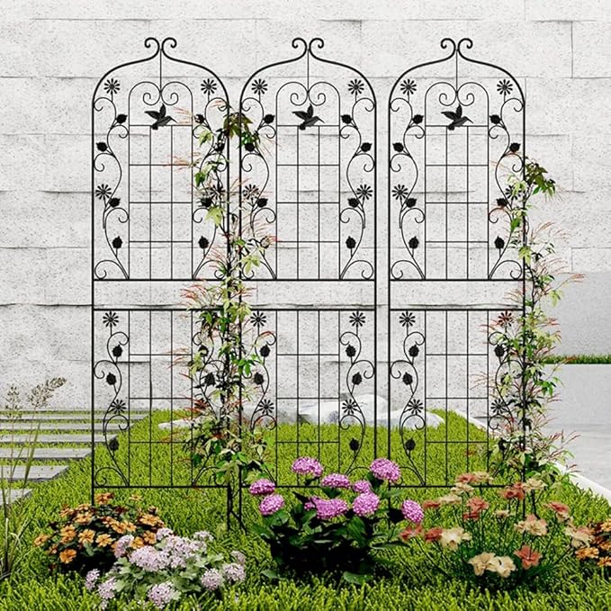 1Packs Garden Trellis for Climbing Plants Outdoor 72.8*19.7Sturdy Black Iron Trellis for Potted Plant Support Stake Metal Trellis for Climbing Roses Vine Flower for Flowers Fruits Vines(Color:Black