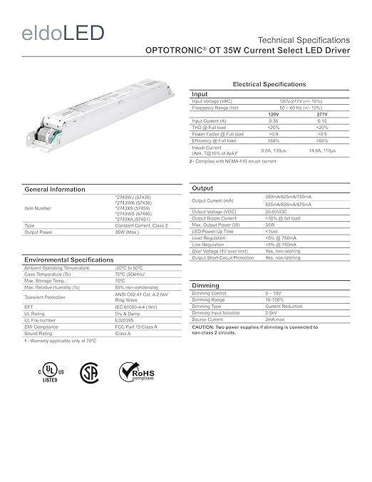 eldoLED | 2743WK OPTOTRONIC OT 35W Current Select LED Driver | Replacement for Osram Driver 57436 | OT35W/UNV/0A75 CS DIM L