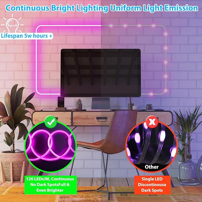 32.8ft RGB Neon Rope Light with Remote - Dimmable Waterproof LED Strip Lights for Indoor &amp Outdoor Premium Expandable Lighting to Create Vibrant Atmosphere in Bedroom KTV Bar Decor - ETL Certif