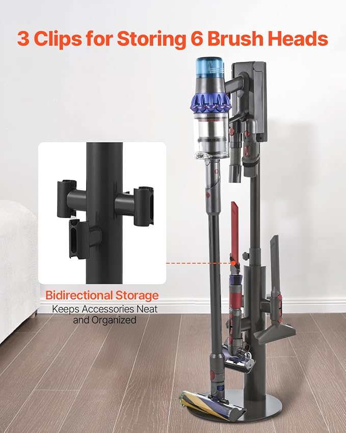 VEVOR Vacuum Stand Compatible With Dyson V7 V8 V10 V11 V12 V15 SV10 SV12 SV14 SV18 SV21 Upright Vacuum Cleaners &amp Accessories Stable Vacuum Stand Holder with 3 Clips and Adjustable Height